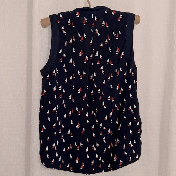 Tommy Hilfiger L Navy Red White Sleeveless V-Neck Button Front Nautical Blouse - Picture 2 of 9